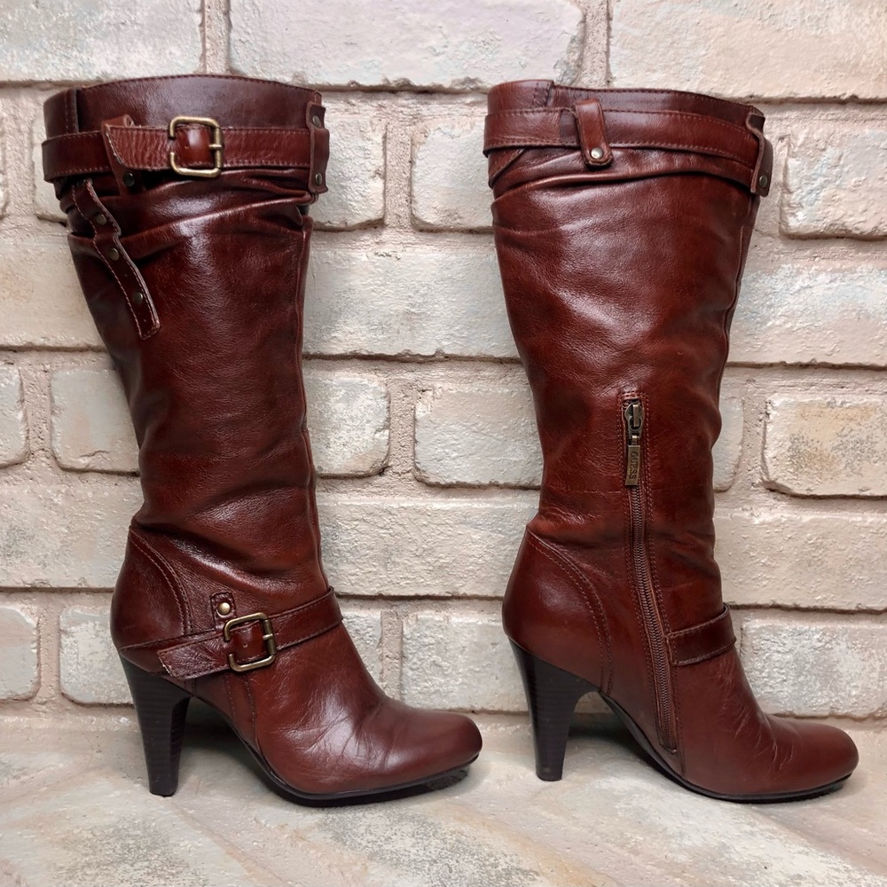 Guess Brown Leather High Heel Boots Size 6
